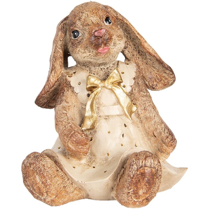Clayre & Eef Deko-Kaninchen Polyresin Braun Beige Gold 16x14x18 cm