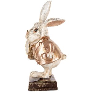 Clayre & Eef Deko-Kaninchen mit Uhr Vintage Landhausstil Polyresin Gold