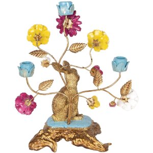 Clayre & Eef 6PR5086 Подсвечник Кролик золотой цвет розовый 30x16x37 см