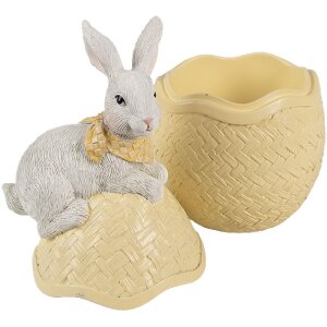 Clayre & Eef 6PR5129 Миска с крышкой Пасхальный кролик на пасхальном яйце желтая 11x10x20 см