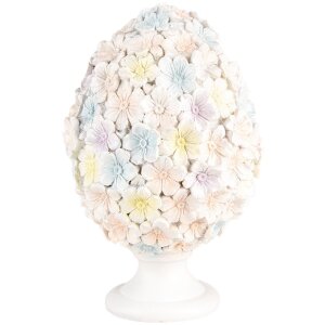 Clayre & Eef Deko-Ei Blumenmuster Weiß Rosa Ø 12x19 cm