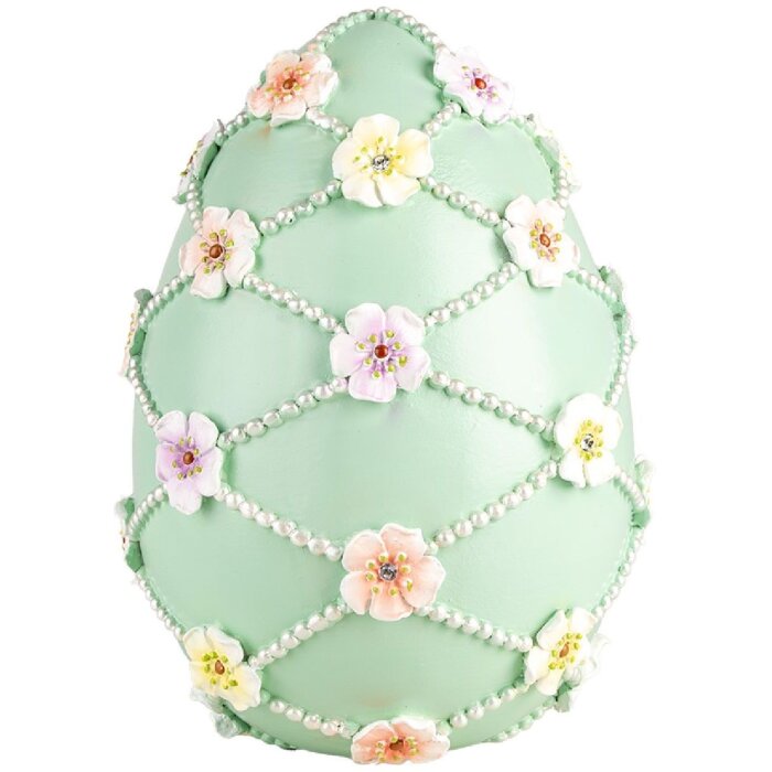 Clayre & Eef Deko Ei Grün Weiß Ø 16x21 cm Polyresin Blüten Perlen