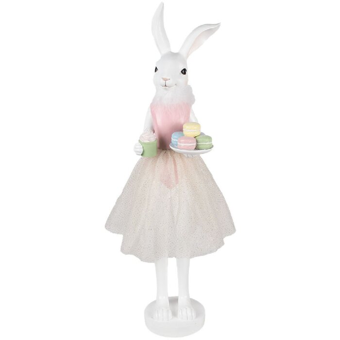 Clayre & Eef Украшение Кролик бело-розовый 20x17x76 см Полирезин Пасхальное украшение