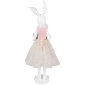 Clayre & Eef Украшение Кролик бело-розовый 20x17x76 см Полирезин Пасхальное украшение