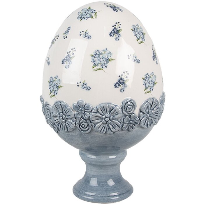 Clayre & Eef 6CE2038 Декоративное яйцо керамическое бело-голубое Ø 12x19 см Античный стиль