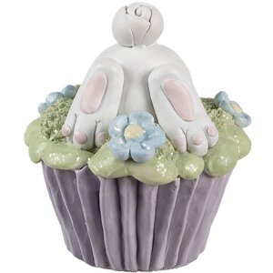 Clayre & Eef 6PR5169 Deko-Kaninchen Weiß Violett Grün Ø11x12cm Polyresin