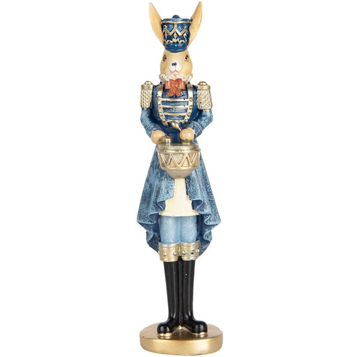 Clayre & Eef Deko-Kaninchen Blau Gold 5x5x18 cm Osterfigur Polyresin