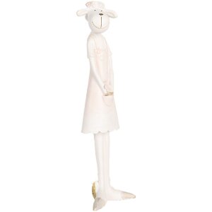 Clayre & Eef Deko-Schaf Weiß Rosa 6x4x17 cm Landhausstil Polyresin