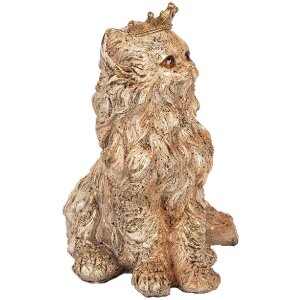 Clayre & Eef Deko-Katze mit Krone Beige 23x19x28 cm Vintage-Optik