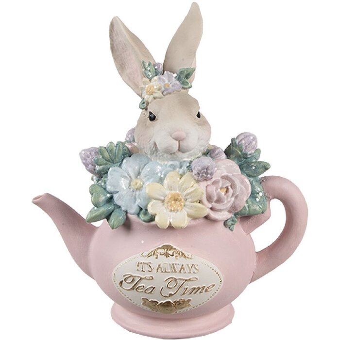 Clayre & Eef Декоративный кувшин с мотивом кролика бежево-розовый 13x8x14 см полирезин