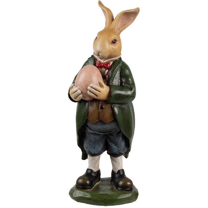 Clayre & Eef Deko-Kaninchen Landhausstil Braun Grün 8x7x20 cm Polyresin