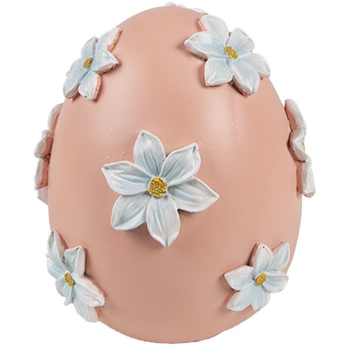 Декоративное яйцо Clayre & Eef Ø 11x13 см розовое с белыми цветами в стиле кантри