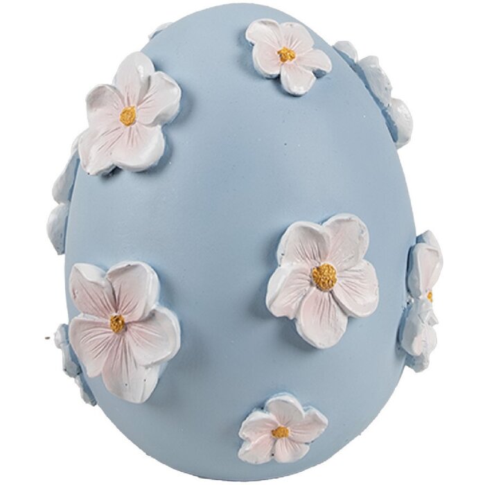Clayre & Eef Deko-Ei Ø 11x13 cm Blau mit weißen Blüten Landhausstil