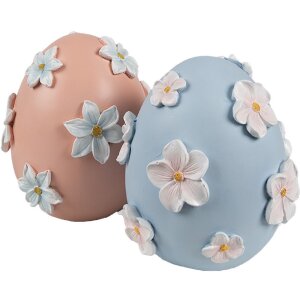 Clayre & Eef Deko-Ei Ø 11x13 cm Blau mit weißen Blüten Landhausstil