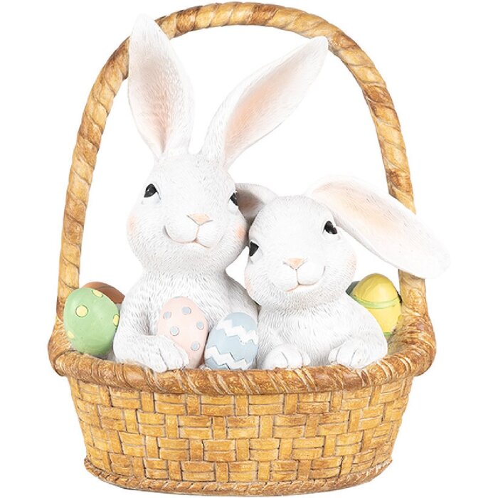 Clayre & Eef Декоративный кролик в корзине 17x13x20 см бело-коричневый Пасха в стиле кантри