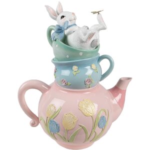 Чайник Clayre & Eef Decoration Rabbit Teapot Pink Blue Country Style 28x19x34 см