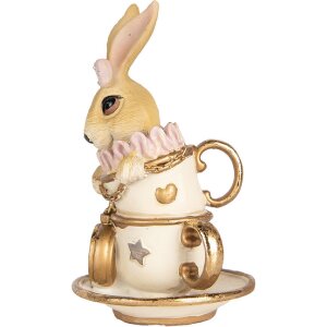 Clayre & Eef Deko-Kaninchen Beige Gold 8x8x14 cm Landhausstil Polyresin