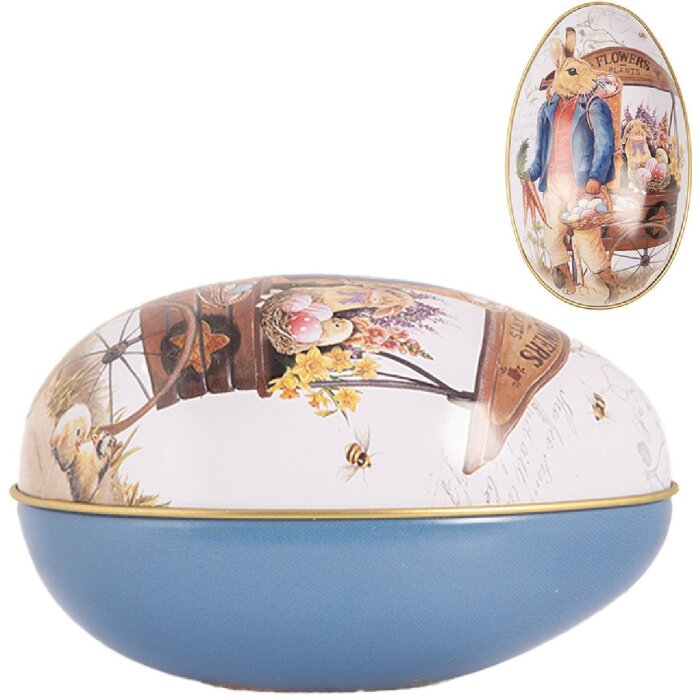 Clayre & Eef Deko-Ei Landhausstil Eisen Weiß Blau 7x11x7 cm