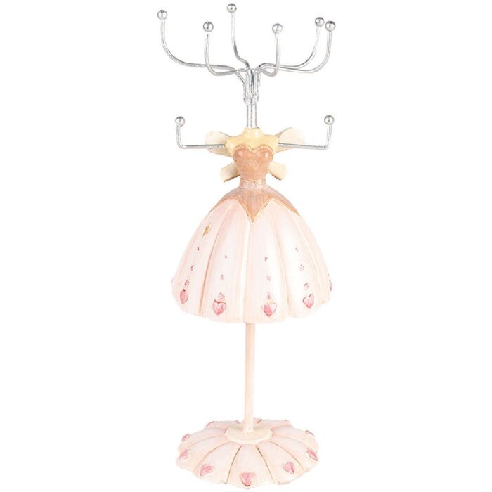 Clayre & Eef Schmuckständer Ø 7x19 cm Rosa Romantisches Design mit Herz-Details