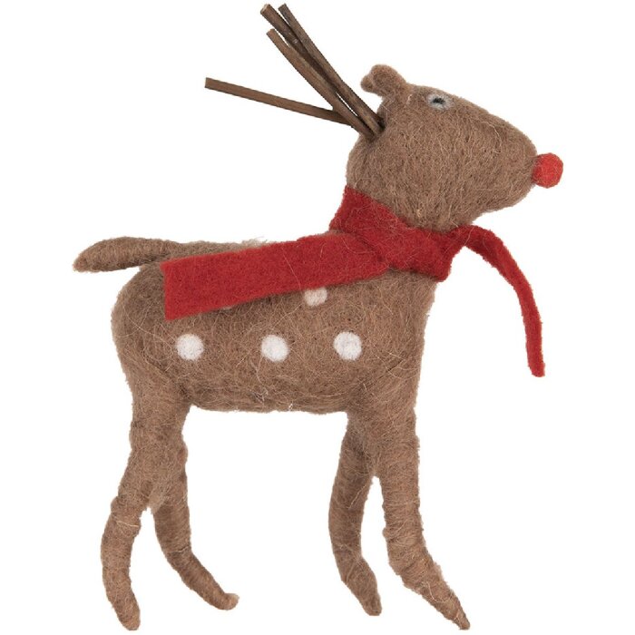Clayre & Eef Рождественское украшение северный олень коричнево-красный 14x4x19 см стиль кантри