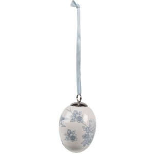 Clayre & Eef 6CE2034 Hänger Ei Dekoration Boho-Stil Weiß-Blau Ø 6x8 cm