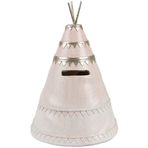 Clayre & Eef 6PR4423 Spardose Landhausstil Mädchen Hase Tipi 13x13x19 cm