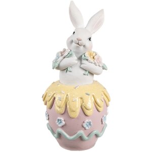 Clayre & Eef Deko-Kaninchen Weiß Rosa Gelb...