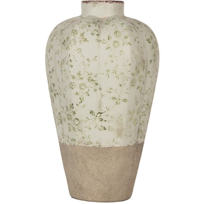 Clayre & Eef Vase Keramik Beige Grün Ø 24x38 cm Landhausstil