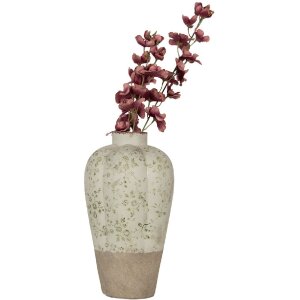 Clayre & Eef Vase Keramik Beige Grün Ø 24x38 cm Landhausstil