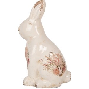 Clayre & Eef Deko-Kaninchen Beige Rosa Landhausstil Keramikfigur 16x12x28 cm