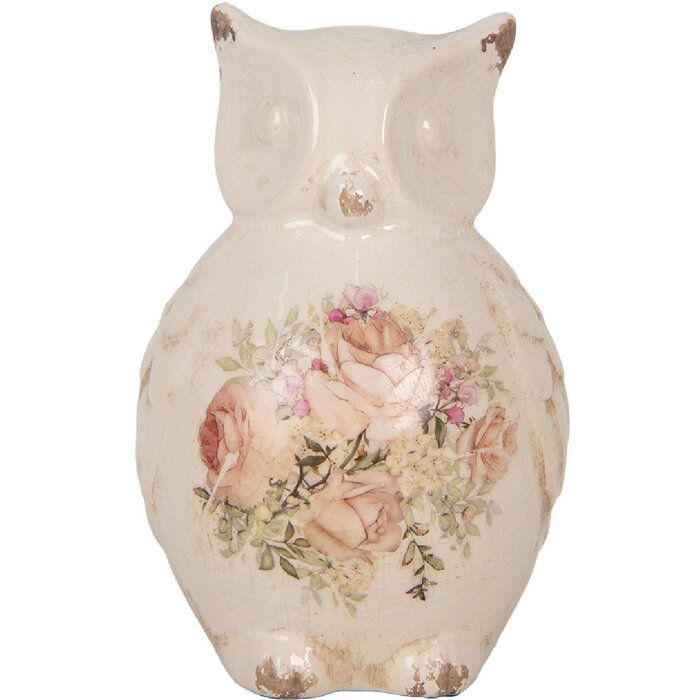 Clayre & Eef Deko-Eule 11x10x17 cm Landhausstil Keramik beige rosa