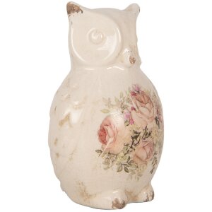 Clayre & Eef Deko-Eule 11x10x17 cm Landhausstil Keramik beige rosa