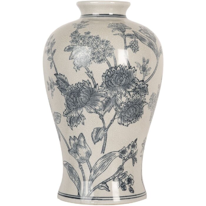Clayre & Eef 6CE2072 Vase Keramik Weiß-Blau Boho-Stil 19x32 cm