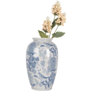 Clayre & Eef 6CE2102 Ваза керамическая бело-голубая Ø 17x27 см Ботанический стиль