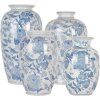 Clayre & Eef 6CE2102 Ваза керамическая бело-голубая Ø 17x27 см Ботанический стиль