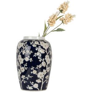 Clayre & Eef 6CE2082 Vase Blau-Weiß Ø 20x31 cm Keramik Retro Vintage Stil