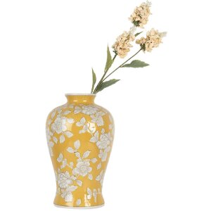 Clayre & Eef 6CE2089 Vase Retro Keramikvase Gelb Weiß Ø19xH32 cm