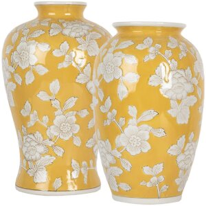 Clayre & Eef 6CE2089 Vase Retro Keramikvase Gelb Weiß Ø19xH32 cm