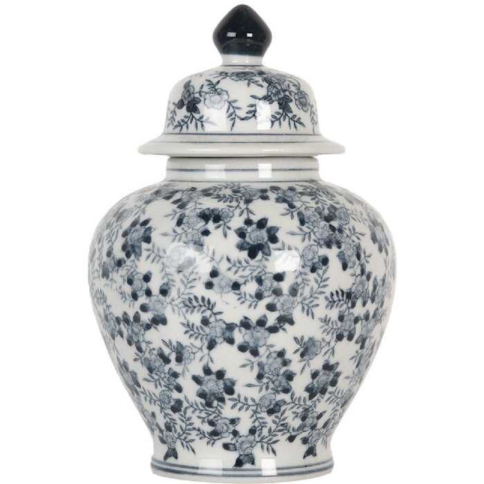 Clayre & Eef 6CE2099 Декоративный горшок с крышкой бело-голубой Ø 14x21 см