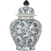 Clayre & Eef 6CE2099 Декоративный горшок с крышкой бело-голубой Ø 14x21 см