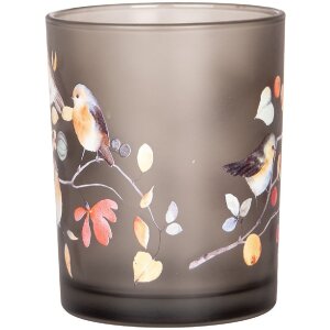 Clayre & Eef 6GL4954 Teelichthalter Set Grau Glas Vogelmotiv 7x8 cm 10x13 cm