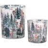 Clayre & Eef 6GL4960 Teelichthalter-Set Waldmotiv Landhausstil Glas 2-teilig