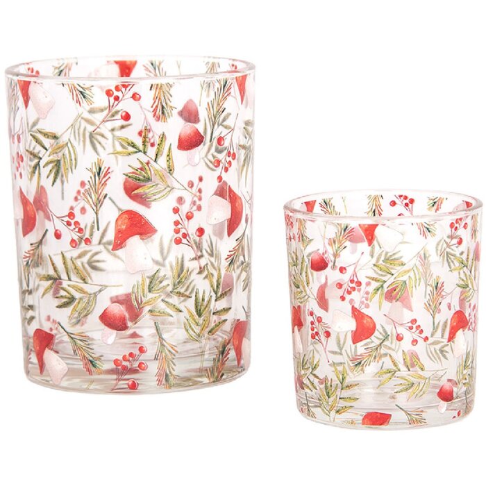 Clayre & Eef 6GL4962 Teelichthalter Set 2 Glas Windlichter botanisches Design