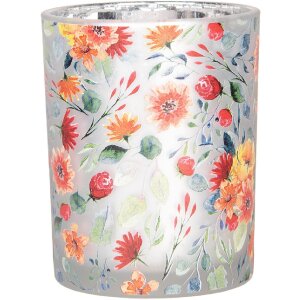 Clayre & Eef 6GL4968 Teelichthalter 2er-Set Glas Grau Orange Landhausstil