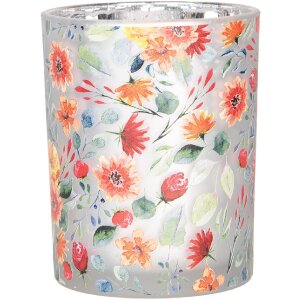 Clayre & Eef 6GL4968 Teelichthalter 2er-Set Glas Grau Orange Landhausstil