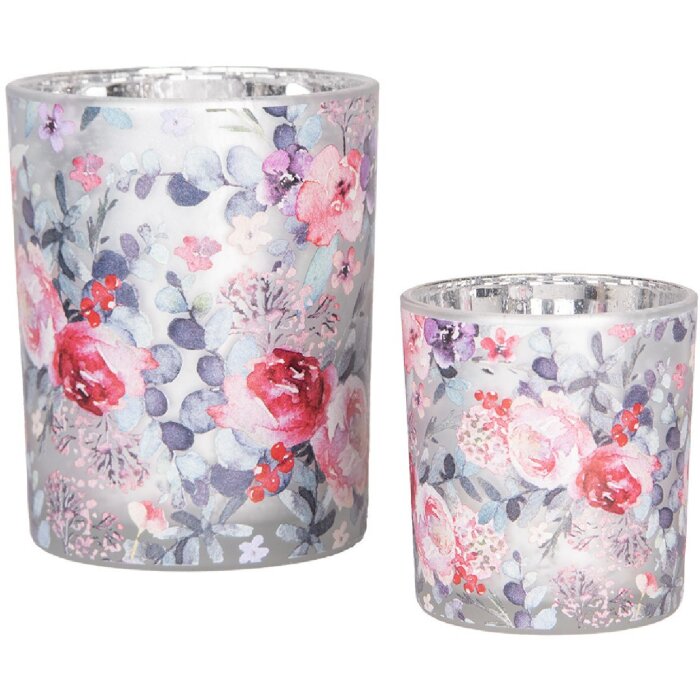 Clayre & Eef 6GL4970 Набор держателей для чайных ламп 2шт стекло серо-розовый