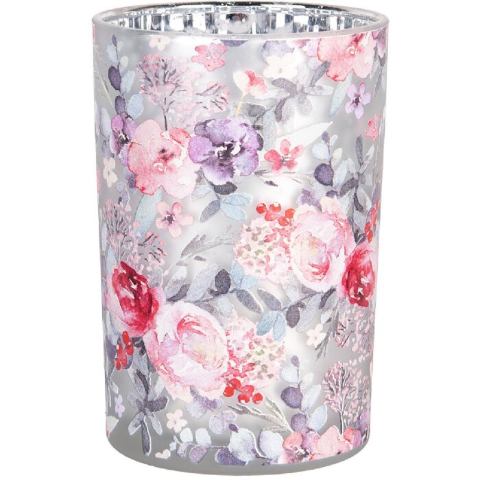 Clayre & Eef 6GL4971 Держатель для чайных ламп стеклянный серо-розовый Ø12 см H18 см