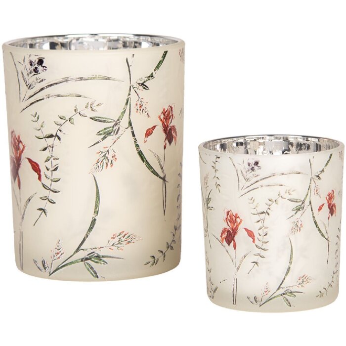 Clayre & Eef 6GL4978 Набор держателей для чайных ламп Стекло бежево-зеленое 7x8 см 10x13 см