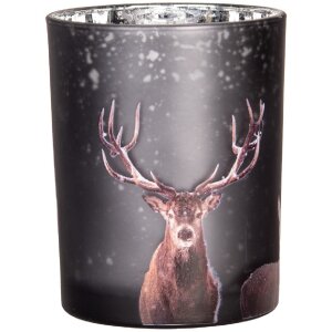 Clayre & Eef 6GL4980 Набор подставок для чайных ламп из 2 частей со стеклянным рисунком оленя серебристый