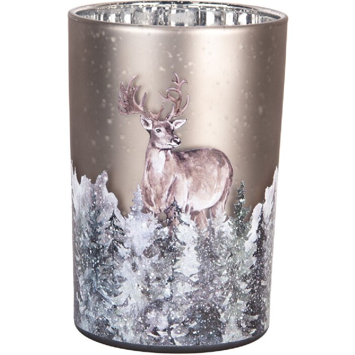 Clayre & Eef 6GL4985 Подставка для чайных ламп стеклянная с оленьим мотивом серо-коричневая Ø12x18 см
